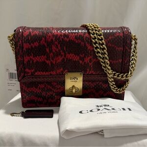 NWT Coach Hutton Bag in Genuine Snakeskin Leather Brass Hardware, color Cerise